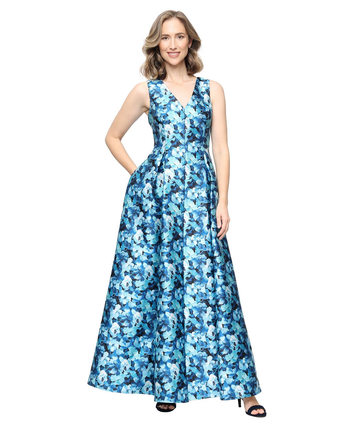 Alex Evenings Women's Printed Mikado V-Neck Ball Gown view 1 — MAYCSS fashion products