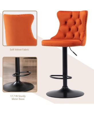 Velvet Bar Stools Set of 2, Adjustable Swivel Counter Height Chairs with Back, Footrest and Nailhead Trim for Kitchen Island, Home Pub