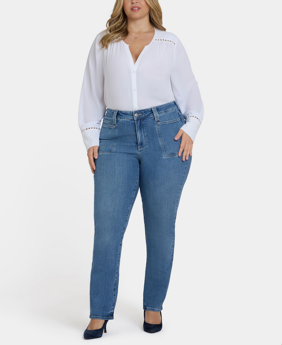 NYDJ Plus Marilyn Straight Jeans with Front Patch Pockets view 1 — MAYCSS fashion products