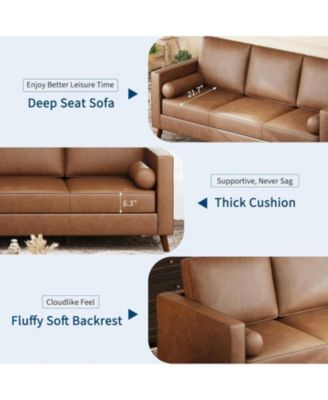 Leather Sofa for Living Room, Mid-Century Modern Couch with Deep Seats, Faux Leather Couch, 3 Seat Sofa with Removable Cover