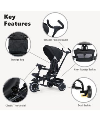 8-in-1 Folding Kids Tricycle Stroller with Adjustable Push Handle, Convertible Toddler Trike, Pink