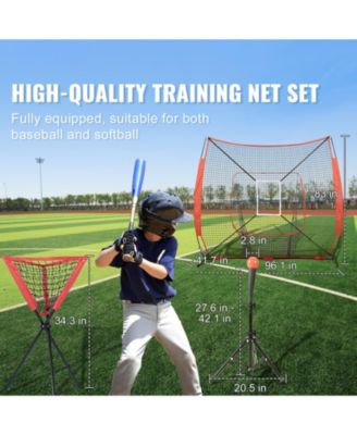 7 x 7 Ft Baseball Softball Practice Net with Bow Frame, Tee and Ball Collector