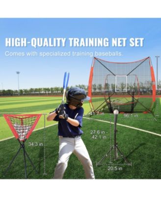 7 x 7 Ft Baseball Softball Practice Net with Bow Frame, Tee, 12 Balls and Ball Collector