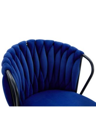 Velvet Bar Stool Set of 2, Swivel Counter Height Chairs with Metal Frame and Woven Rope Backrest for Kitchen Island, Home Pub