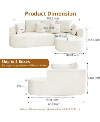 Sectional Cloud Modular Modern Curved Sofa with Chaise Lounge Chenille Fabric Convertible Compression Sleeper Sofa