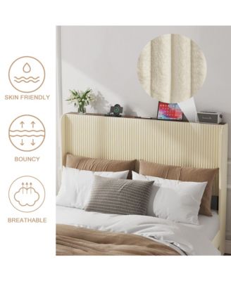 Metal Platform Bed Beige Charging Station 2 USB Ports Noise Free No Box Spring Needed