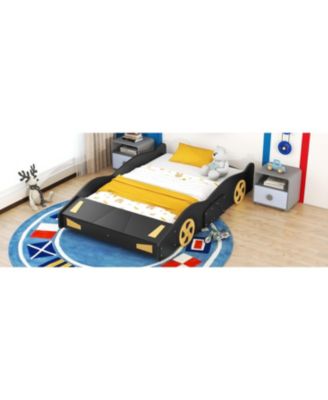 Race Car Shaped Platform Bed Wheels Storage Pine Wood MDF