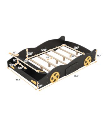 Race Car Shaped Platform Bed Wheels Storage Pine Wood MDF