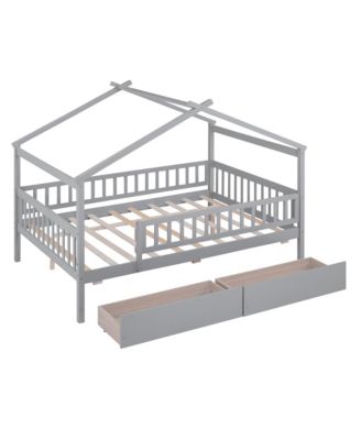 Wooden House Bed Two Drawers