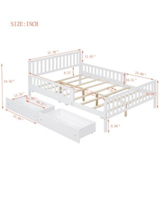  Wood Platform Bed with Dual Side Guardrails Two Storage Drawers and Slat Support