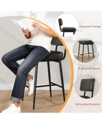 Bar Stools Set of 2,26" Faux Leather Counter Height Bar Stool with Back,Metal Legs,Modern Upholstered Barstool Chairs