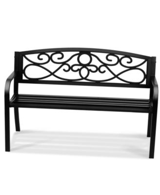  Metal Outdoor Garden Bench with Backrest and Armrests
