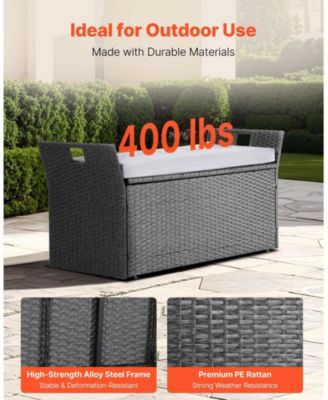 PE Rattan Outdoor Storage Bench for Two with Cushion