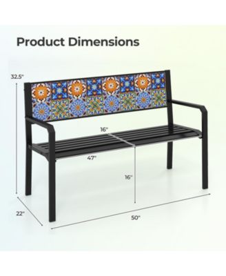  Patio Metal Bench Classic Slatted Loveseat for 2-3 People w/ Curved Seat