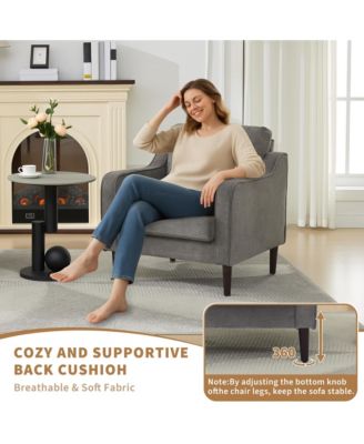 Mid-Century Modern Accent Chairs,Modern Linen Fabric Armchair for Living Room,Comfy Sofa Chairs with Scooped Arms