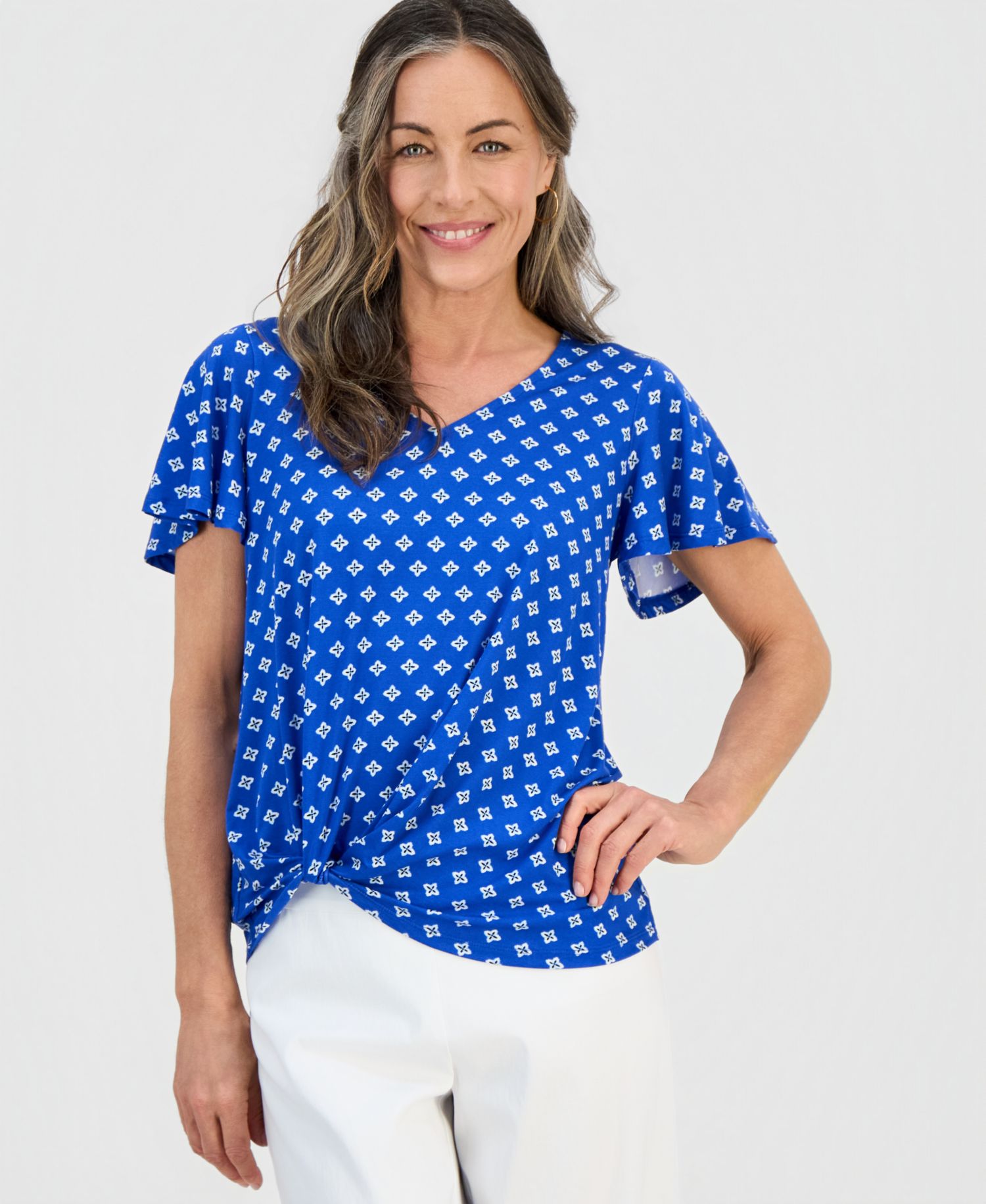 Petite Allegria V-Neck Twist-Front Top