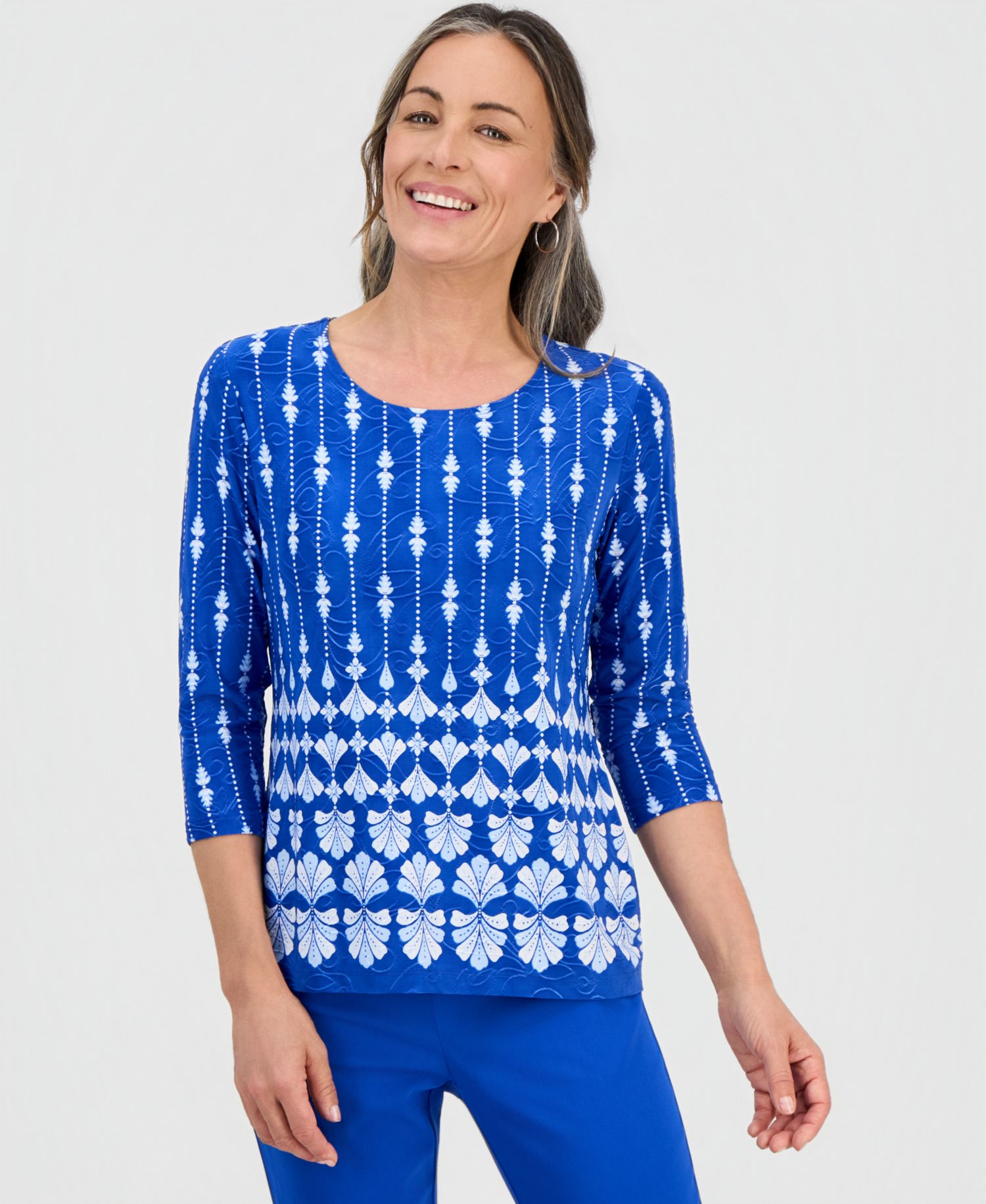 Petite Sienna Border 3/4-Sleeve Top