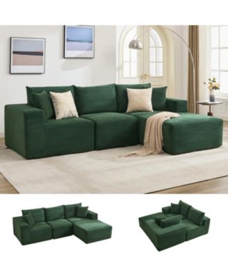 108" Modular L-Shaped Cloud Couch, Reversible Chaise Sectional Sofa, Corduroy Upholstery, Right Facing Chaise