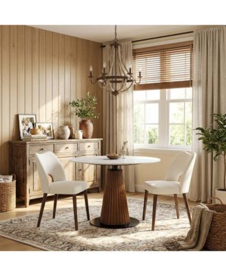 Wooden Dining Chairs Set of 2,Modern Fabric Upholstered Dining Room Chair Hollow Back Kitchen Chairs with Adjustable Foot Pads