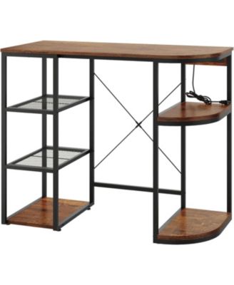 46.9in Mini Fridge Stand with Storage Shelf, 6-Tier Microwave Stand & Coffee Bar Organizer with 4 Power Outlet and Air Switch