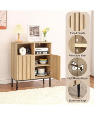 Set of 2 Fluted Sideboard Storage Cabinets, Buffet Credenza Accent Console with Doors for Living Room, Dining Room