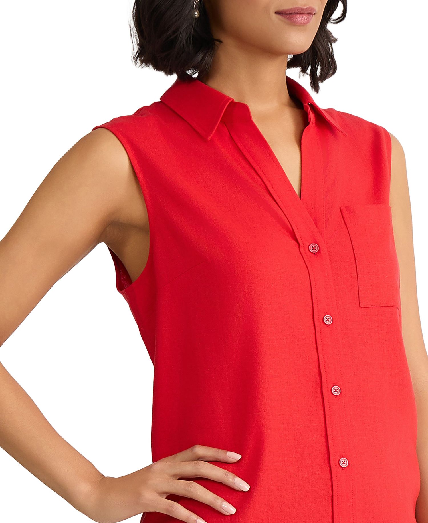 Women's Sleeveless Linen-Blend Button Down Top