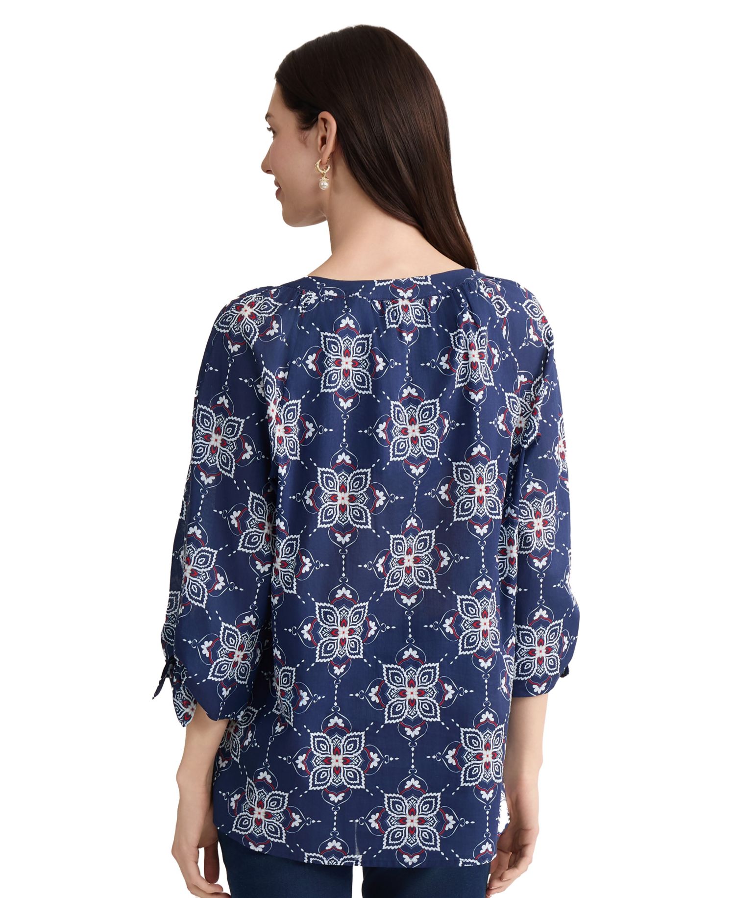 Women's Raglan Sleeve V-Neck Printed Cotton Blouse