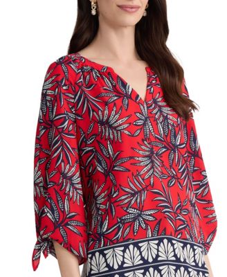 Women's 3/4-Length Sleeve V-Neck Polyester Blouse