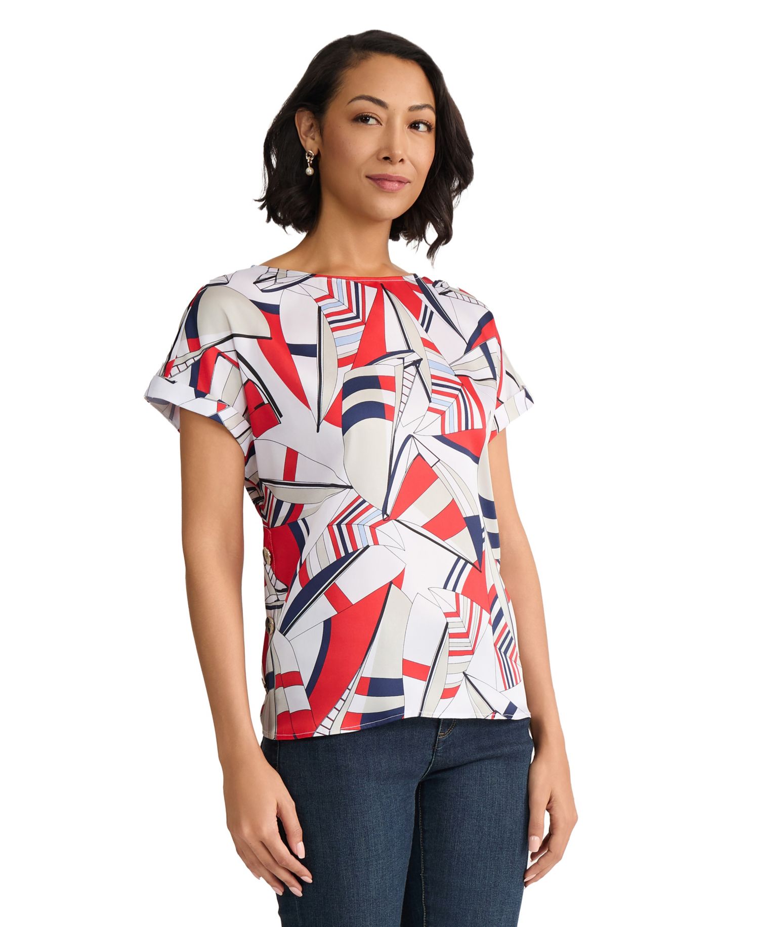 Petite Short-Sleeve Boat Neck Blouse