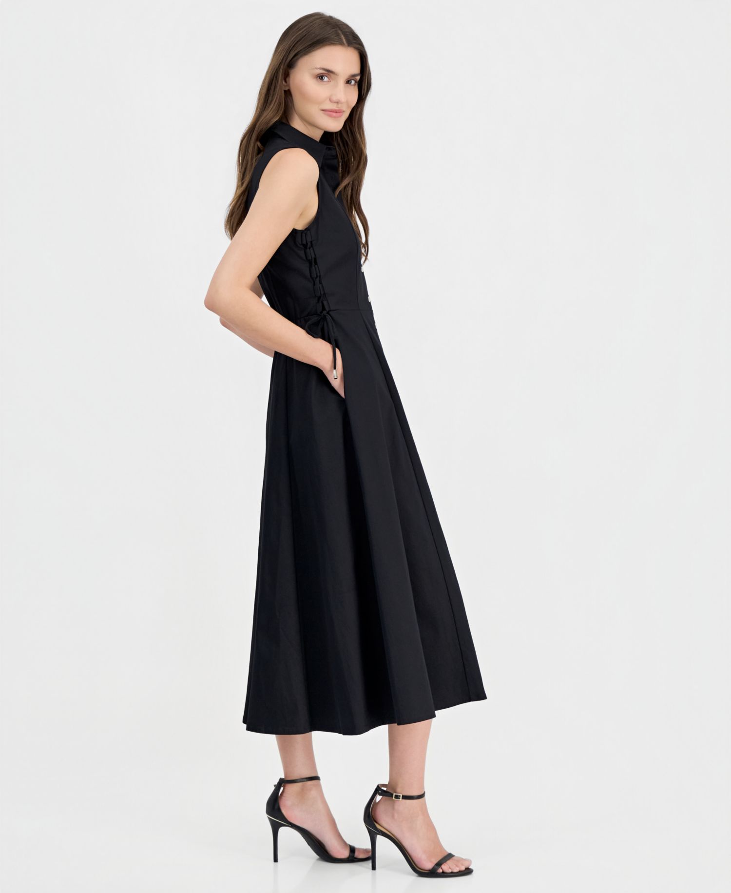 Women's Button-Front Side-Tie-Sleeveless Dress