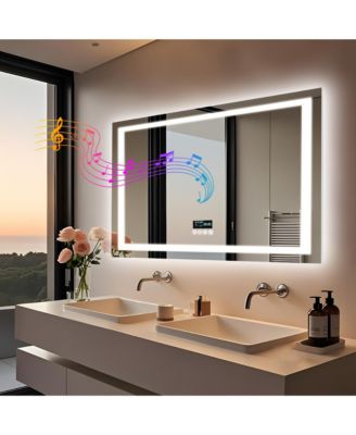 LED Bathroom Mirror Wall-Mounted with Bluetooth Speaker, Vanity Mirror Anti Fog with Memory Function
