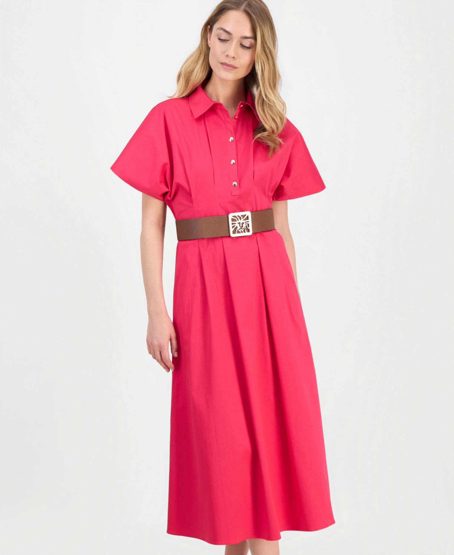 Women's Sateen Belted Shirt-Dress