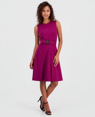 Women's Belted Sleeveless Fit & Flare Dress