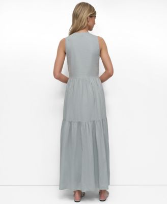 Women's Sleeveless Keyhole Crewneck Tiered Maxi Dress