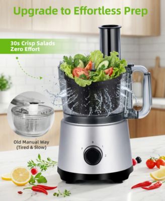 10 Cup Food Processor with Salad Spinner Basket 2 Speeds Pulse Control and 4 Cutting Discs - Silver