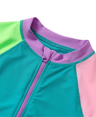 Women's Girls Chlorine Resistant Long Sleeve Zip Front Rash Guard