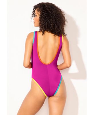Women's Shimmer Trim Square Neck One Piece Swimsuit