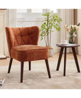 Modern Wingback Living Room Chair,Armless Lounge Chair with Wood Legs Upholstered Makeup Vanity Tufted Side Chair Fabric Comfy with Decor Back