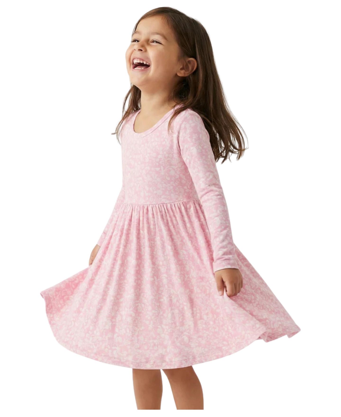 Платье Motette Petite Fleur Bamboo Twirl Dress для девочек, цвет: Розовый / Белый — фото 1