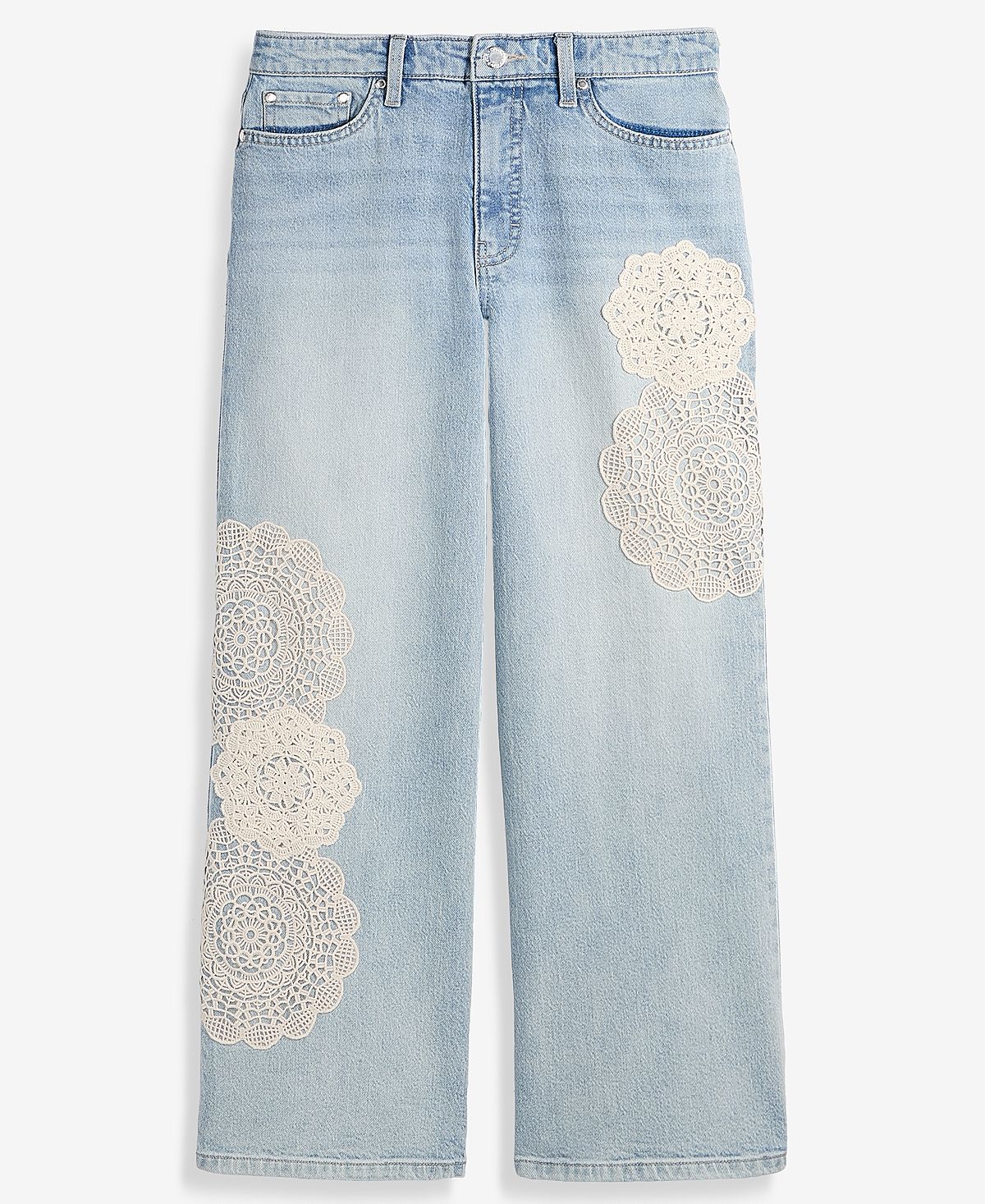 On 34th Women's Crochet Medallion High-Rise Wide-Leg Cropped Jeans, Macy's Exclusive view 5 — MAYCSS fashion products