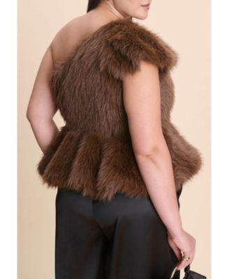 Women's Plus Size Faux Fur Peplum Top