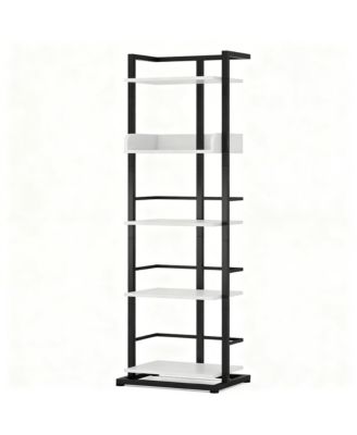 5 Tier Narrow Wood Bookcase Metal Edge Industrial Corner Storage Shelf