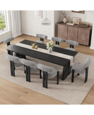 Boucle Dining Chairs Set of 8, Upholstered Kitchen Chairs with Curved Back & Wood Legs