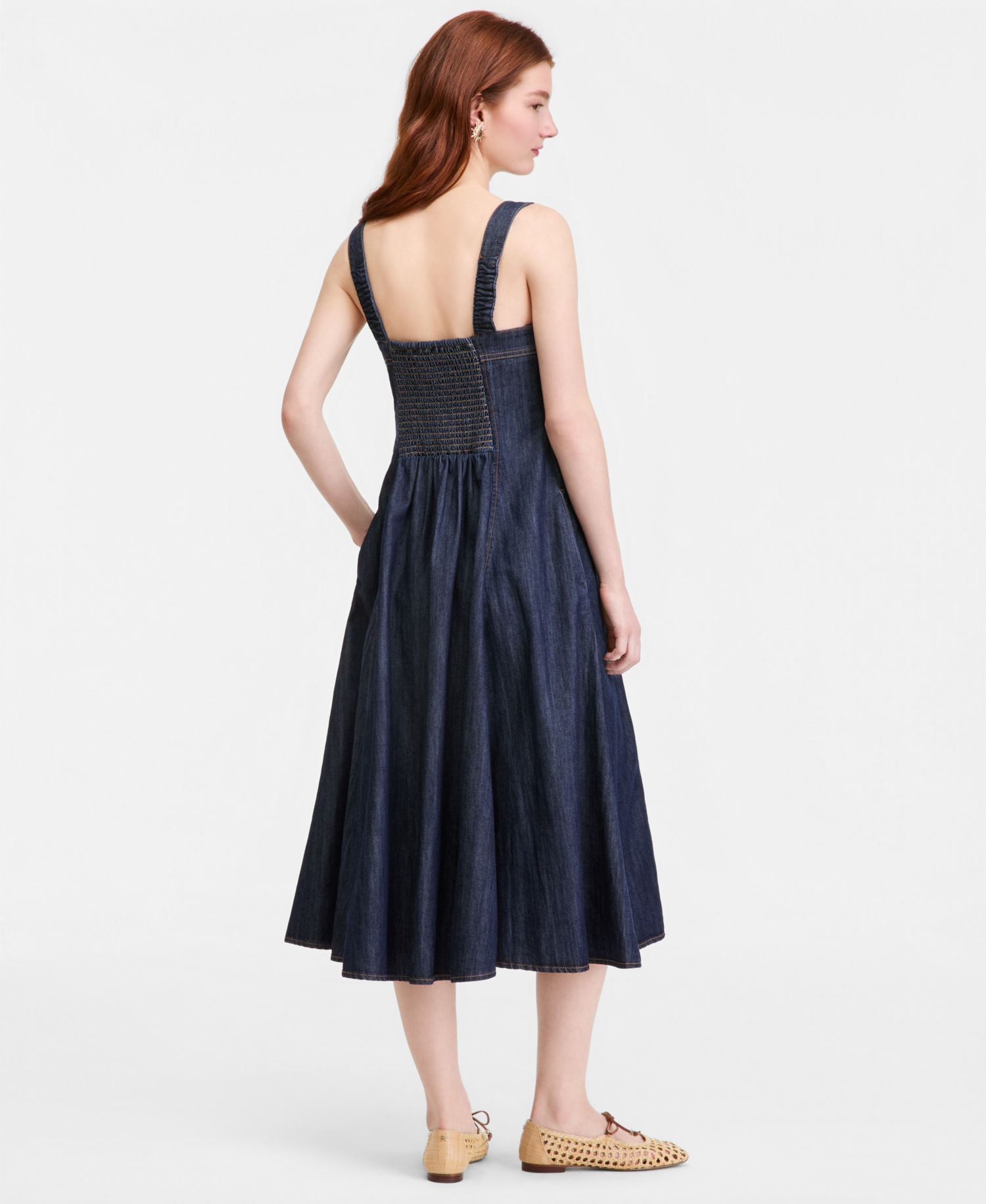 Women's Denim Sweetheart-Neck Midi Dress