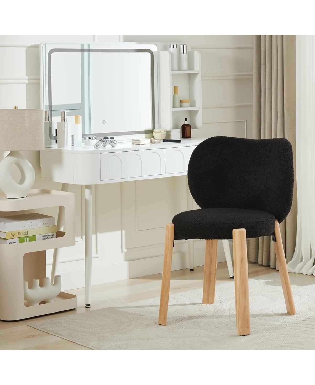 gaomon Makeup Chair Comfy Accent Chair,Plush Teddy Fabric,Cute Vanity for Home Office,Bedroom,Dressing Room