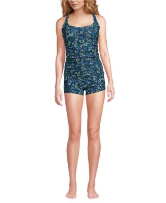 Women's Essential Tie Back Ruched Tankini and Shorts Two Piece Set