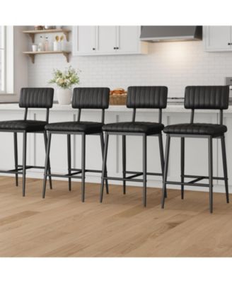Bar Stools Set of 4, Counter Height Chairs with Back & Footrest, Thick Cushion & Metal Legs