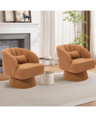 Swivel Barrel Accent Chair Set Teddy Fabric