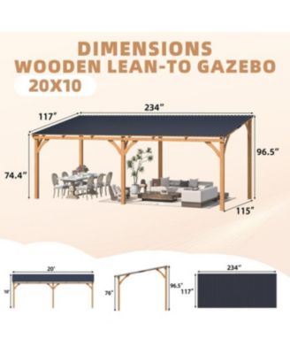  Outdoor Wooden Gazebo, Patio Lean to Hardtop Pergolas and Gazebos