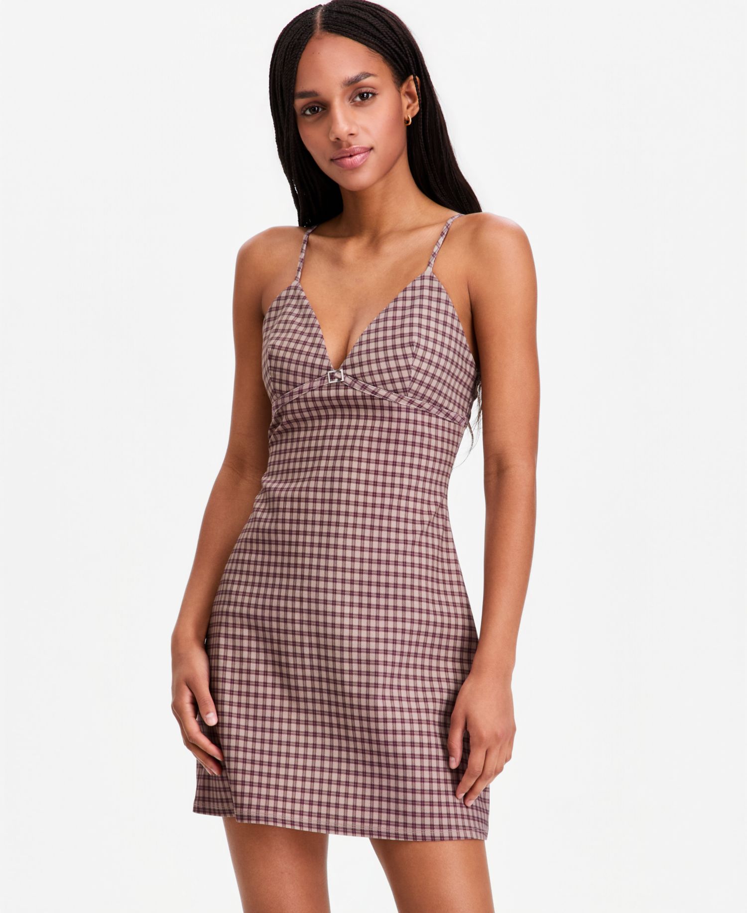 Juniors' Check Menswear V-Neck Mini Dress